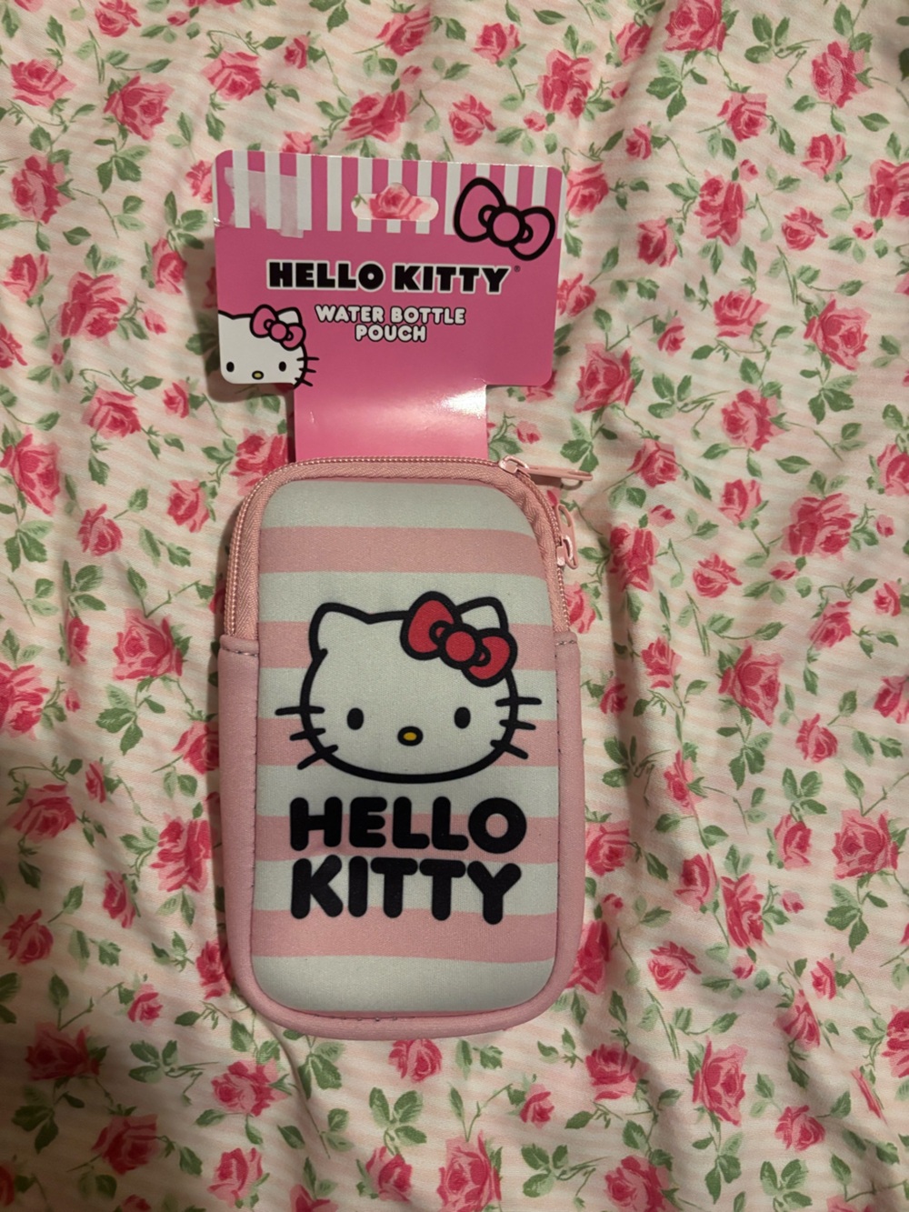Bioworld Hello Kitty Pink and White Striped Water Bottle Pouch
